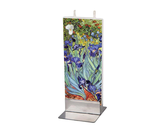 Hand Painted Flat Candle | Van Gogh Irises Small Unique Gift Art Fine Shelf Décor