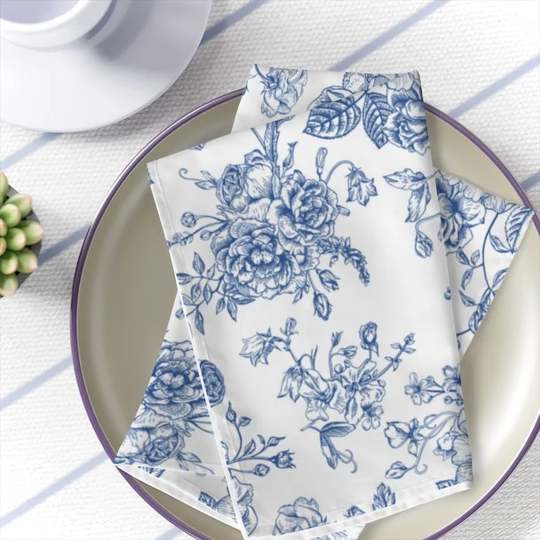 Floral Table Napkins Blue Roses Dinner Napkins Set Of 4 Botanical Kitchen Decor Floral Table Decoration Fabrics Vintage