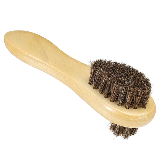 Horsehair Shoe Brush with Handle Double-Sided Leather Polish Daubers Wood Color - Wooden Color