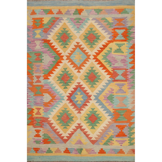 Colorful Kilim Persian Area Rug Hand-Woven Wool Carpet - 4'10"x 6'9"