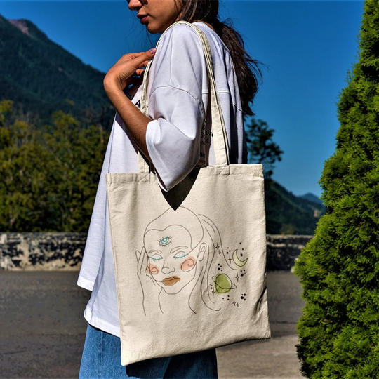 Celestial Woman Tote Bag -Aesthetic Tote Bag, Woman Line Art Tote, Woman Bag, Abstract Woman Art, Minimal