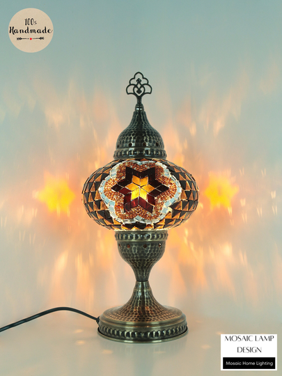 Colorful Mosaic Desk Lamp, Turkish Table Glass Bedside Plug in Lights