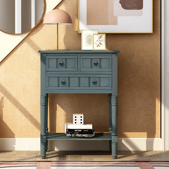 Moda Narrow Console Table, Slim Sofa Table with Three Storage