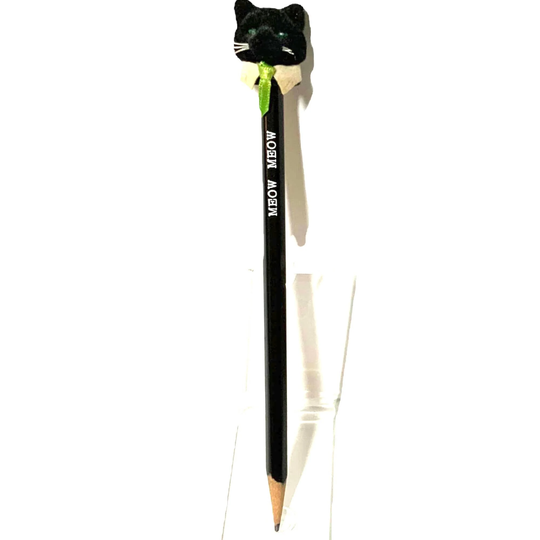 Vintage Black Cat Meow Pencil Wood Pencils Souvenir Prize Flocked Topper
