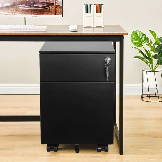 2 Drawer Mobile File Cabinet Lock Metal Filing Cabinet Include Wheel