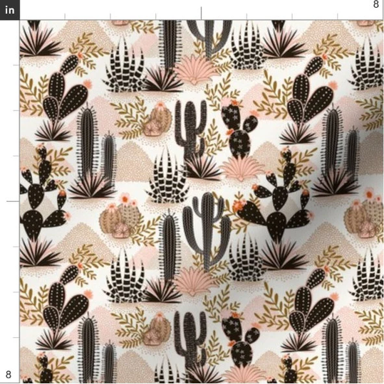 Tiny Home On The Range Cactus Fabric By Yard | Cacti Neutral Print To Order