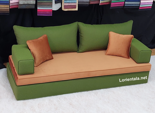 12'' Thick Green Amber Floor Seating Sofa Turkish Arabic Living Room Oriental Moroccan Home Decor Couch Cushions Linen Velvet Meditation Bed