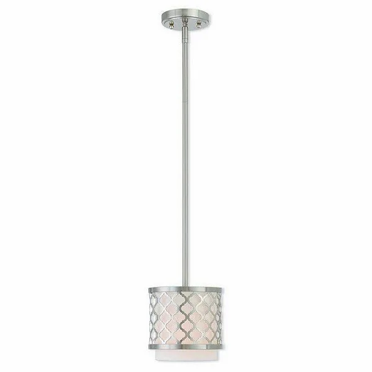 Livex Lighting Arabesque Brushed Nickel-finished Steel Single-light Indoor Mini Pendant Light Fixture