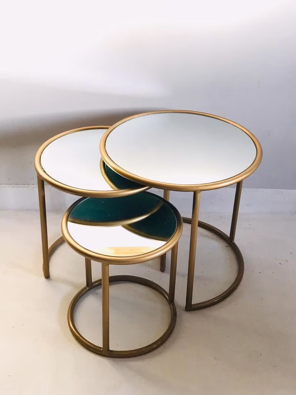 A Set Of 3 Metal Nesting Tables, Golden Modern Tables Coffe Table, Customized Table Glass Wood Resin