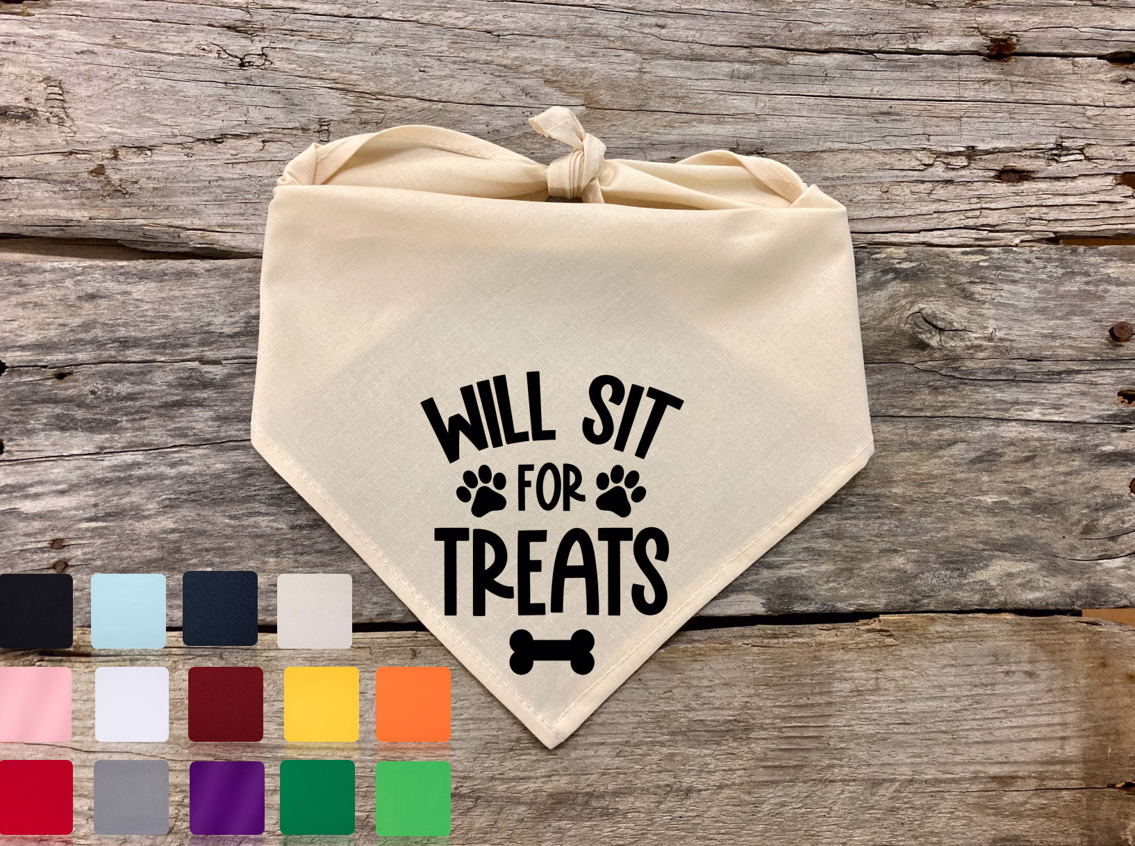 Dog Bandana, Will Sit For Treats, Traditional Tie, Scarf, Pet Accessories Supplies, Bandana Gifts Boys Girls Dogs Cats