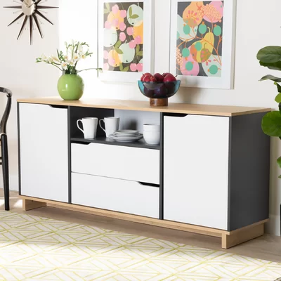 Reed Mid-Century Modern Multicolor 2-Door Wood Dining Room Sideboard