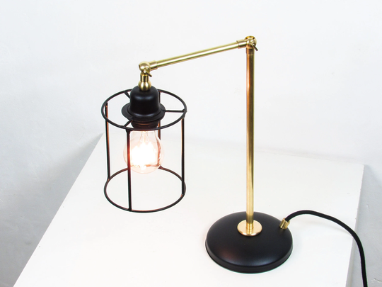 Modern Brass Table Lamp Minimal Mid-Century Task Light Black Bedside Nightstand | Industrial Cage Living Room Golden