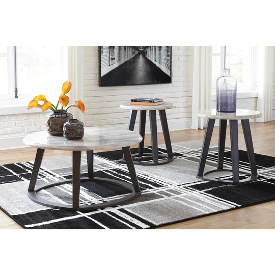 Luvoni Table Set of 3 - Cocktail Table & 2 End Tables - White & Black