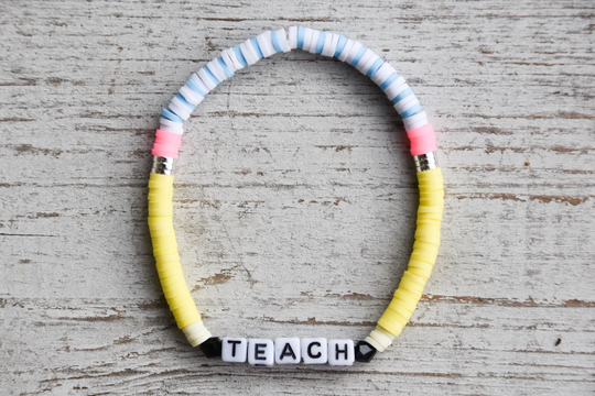 Pencil & Paper Beaded Teacher Bracelet, Stretch Clay Beads