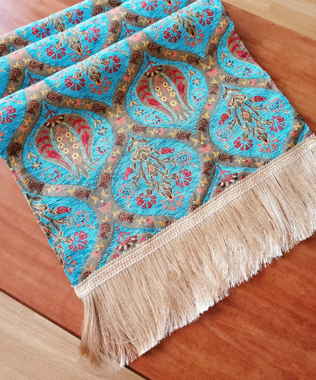 Long Turkish Table Runner, Turquoise Runner 56''x17'' Ottoman Style Bohemian Home Decor