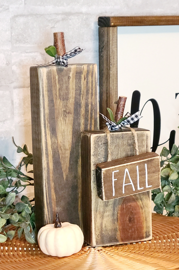 Distressed Wooden Farmhouse Style Pumpkins/Block Fall Table Decor Rustic Orange Pumpkin