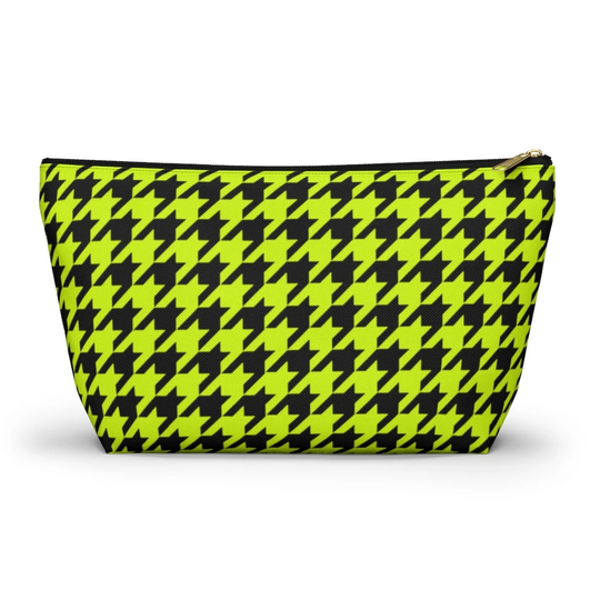 Lime Houndstooth Pouch, Cosmetic Bag, Pencil Case