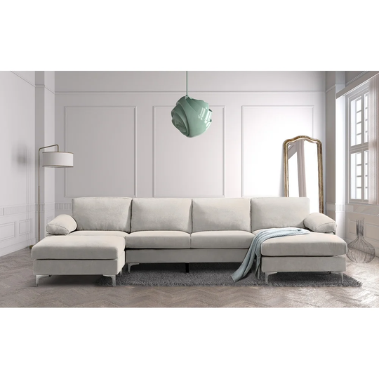 Modern U-shape Sofa Convertible Sectional Pillow Top Arms Sofa Design the Set with 2 Ottoman and Seat Cushion Are Removable