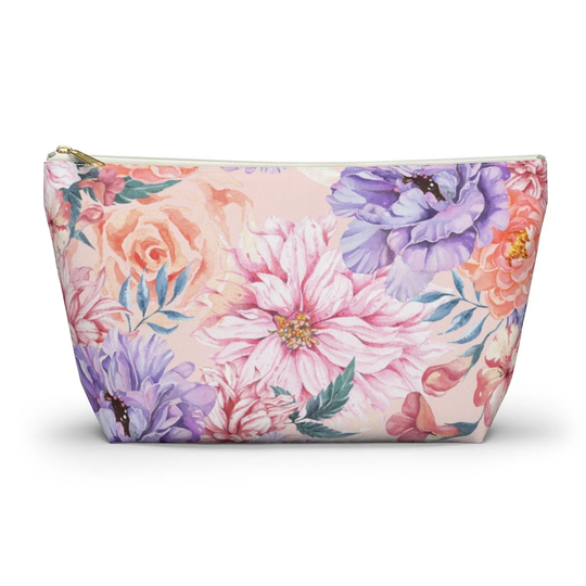 Pink Japanese Chrysanthemum Accessory Pouch W T-Bottom Makeup Cute Small Floral Pencil Zipper Make Up Bag Carry All