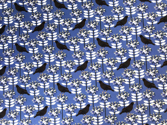 Satin Bowerbird & Star Jasmine Flower Blue Quilting Cotton Fabric By 1/4, 1/2 Yard Or Fat Quarter, Australian Bird Floral