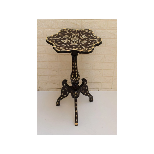 Handcarved Syrian 27" Height Side Table, Mother Of Pearl Inlaid Moroccan Table. Wood Morocco Furniture, Wooden Coffee Table