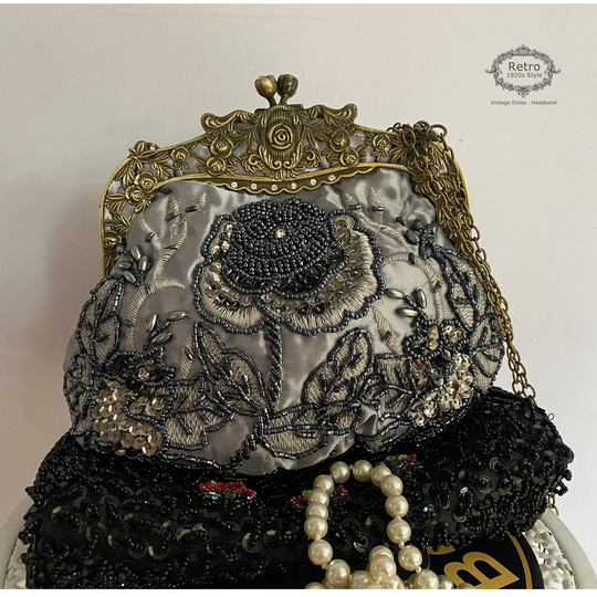 Gatsby Roaing 20S Beaded Shiny Sequins Flower Bridal Evening Purse Large Flapper Clutch Bag Wedding Party Prom Gift For Mom Wife Girlfriend