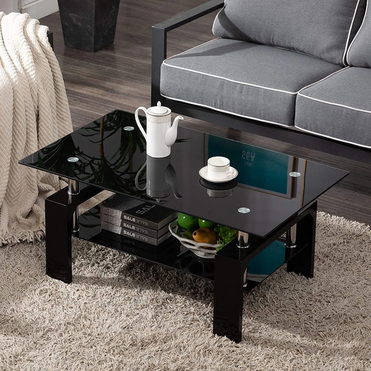 Coffee Table with Lower Shelf, Modern Rectangle Table for Living Room Furniture