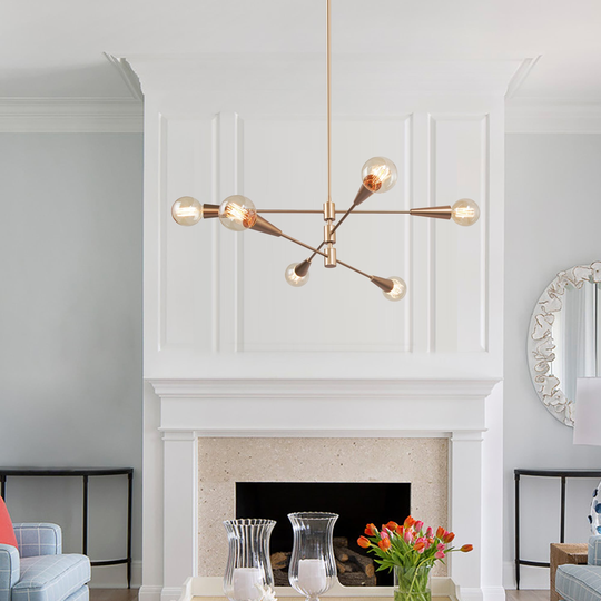 Mid-century Modern Sputnik Chandelier Brass Linear Sprawl Pendant Light Rotatable Arms with Four Tiers