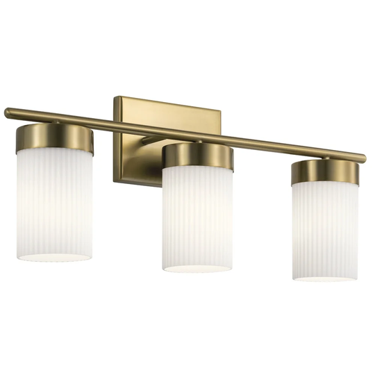 Kichler Ciona 24 inch 3 Light Vanity Light with Round Ribbed Glass in Brushed Natural Brass