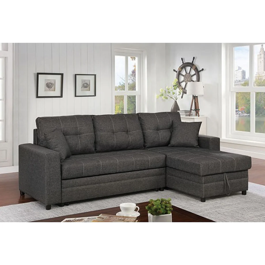 2 Piece Fabric Sleeper Sectional Sofa, Dark Gray