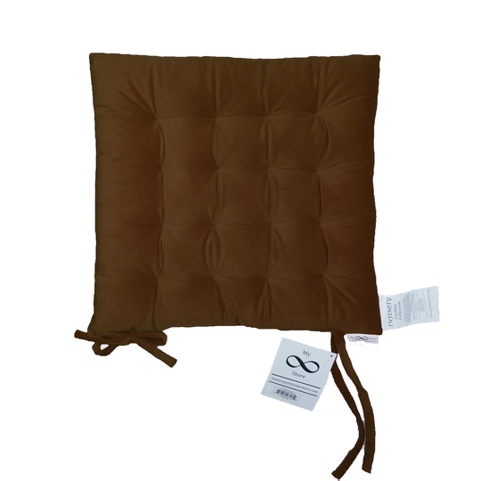 Infinity Collection Chocolate Brown 16" Square Chair Pad/Cushion Tie Backs Reversible Tufted Plush For Kitchen Bar Stool Dining Room
