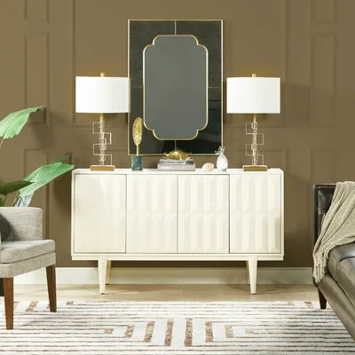 Facino 58.5" Modern Sideboard Storage Buffet Table, White Lacquer Birchwood