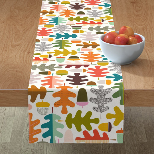 Oak Leaves Table Runner - Autumn Tree By Katerhees Nature Leaf Colorful Cotton Sateen Spoonflower