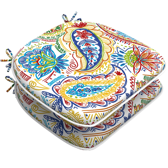 Indoor/Outdoor Chair Cushions Seat Cushion With Ties, Patio Pad 16" X 17"For Furniture Garden Home Kitchen Decoration Red Paisley