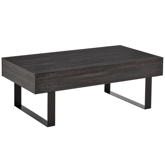 Industrial Coffee Table with Storage Drawer & Solid Metal Frame, Dark Grey