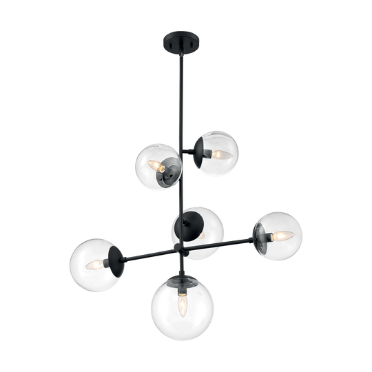 Sky 6-Light Pendant Fixture - Matte Black Finish Clear Glass - Matte Black - Matte Black