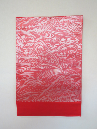 Small Obi Table Runner/Vintage Japanese Obi Silk Abstract Thatch Huts Garden Home Decor Made From Kimono Gift For Her 18"