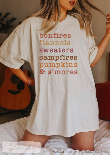 Fall Comfort Colors Shirts, Bonfires & Flannels, Pumpkin Spice Everything, Psl, Yall, Oversized Tee, Shirt