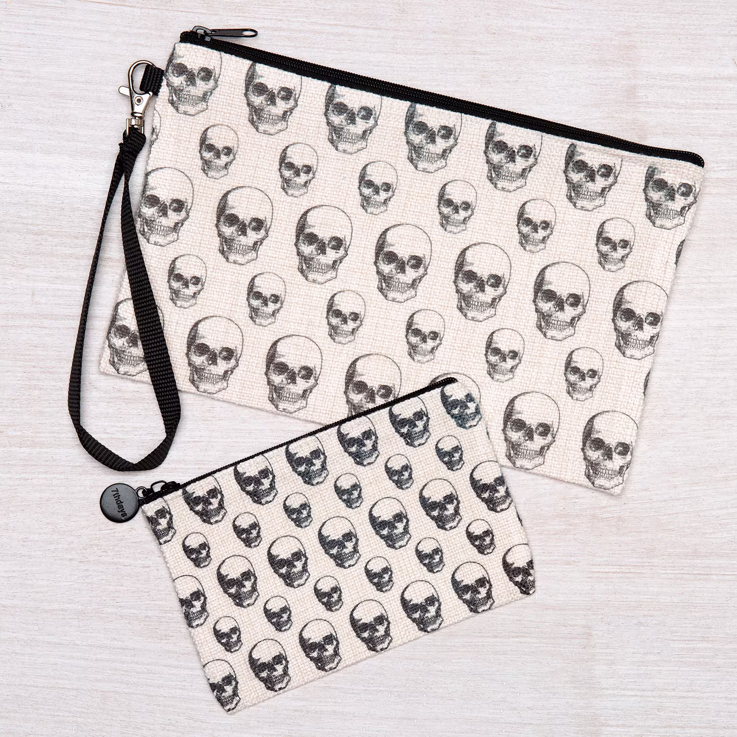 Irregular Skull Linen Makeup - Zipper Pouch Pencil Bag Cosmetic Coin Purse Skeleton Zip