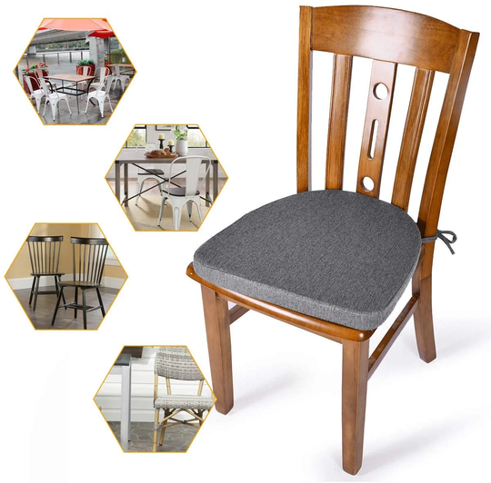U Shape Linen Chair Cushions, Windsor Gray Pads, Dining Cushion, Seat Pads Machine Washable Cover - Round Square Foam+Cover
