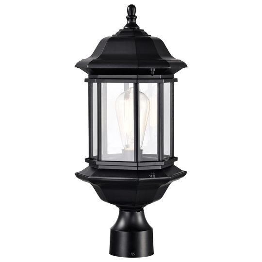 Hopkins Outdoor Large Post Light Pole Lantern 1 Light Matte Black Finish Clear Glass
