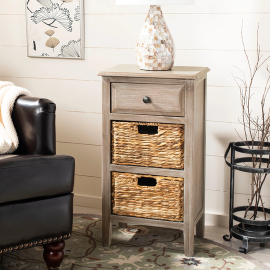 SAFAVIEH Everly Vintage Grey/ White Drawer Storage Side Table - 15" X 11.8" X 26"