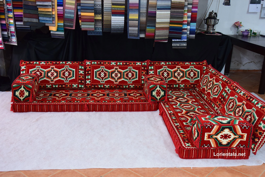 L Shaped Red Oriental Floor Seating Sofa Set Cushion Turkish Arabic Home Decor Moroccan Kilim Yoga Meditation Bohemian Living Room Seat