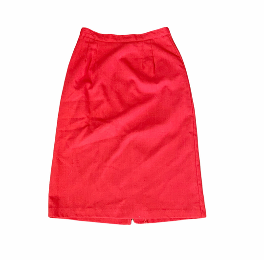 1980's Vintage Red Pencil Skirt, Lined, 26" Waist