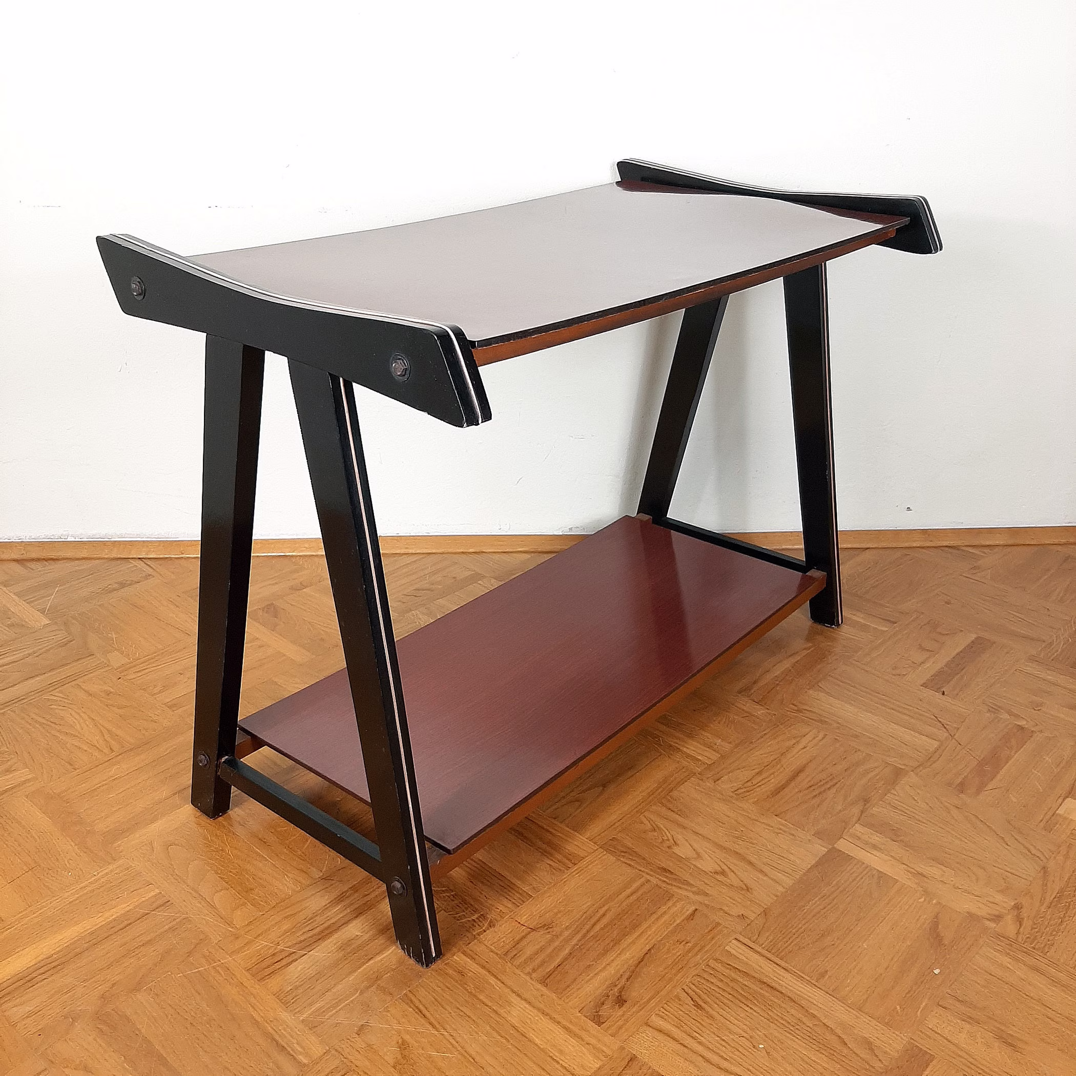 Mid-Century Tv Or Radio Console Table Yugoslavia 1970 Mid-Century Desk Red Black Retro Furniture