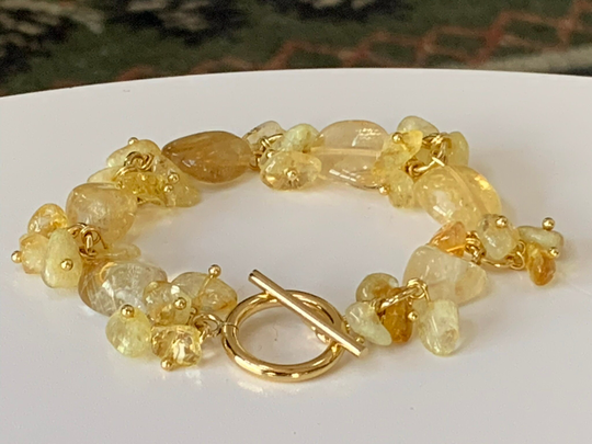 Citrine Gemstone Bracelet, Delicate November Birthstone, Crystal Genuine 24K Gold