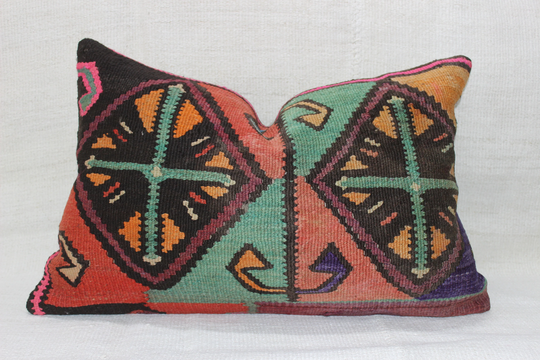 Colorful Vintage Pillow 16''x24'' Inches, Geometric Patterned Cover, Multi Color Cushion Case, Turkish 40x0 cm