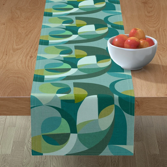 Mid Century Modern Table Runner - Circles Teal By Ceciliamok Faux Textured Retro Inspired Cotton Sateen Spoonflower