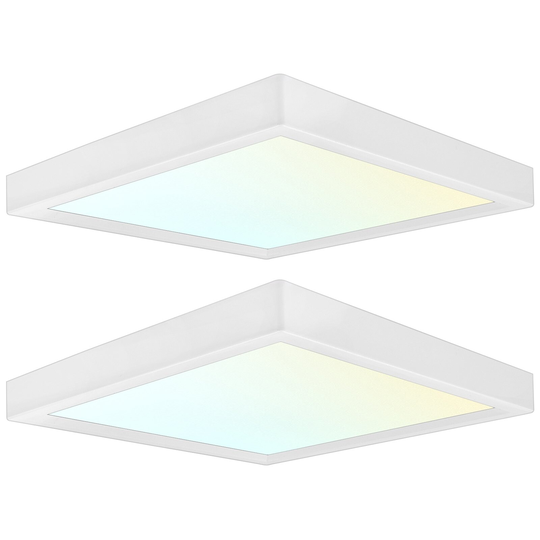 Luxrite 6" Square LED Flush Mount Fixture 15W 3 Color Selectable 900 Lumens Dimmable Damp Rated ETL Listed 2 Pack