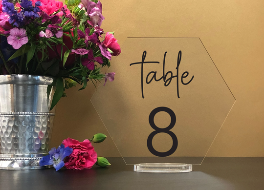 Custom Color - Hexagon Table Numbers With Stand, Clear Acrylic Wedding Table Number, Wedding Décor, Plexiglass Number